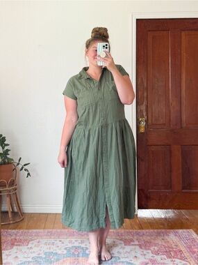 Universal Thread dark sage Green linen blend Button-Front Midi Dress